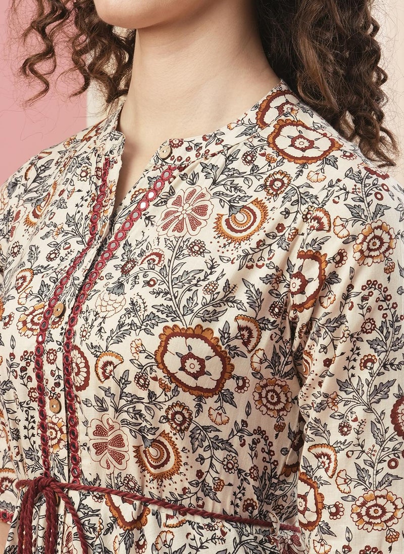 Globus Women Floral Printed Tie Up A Line Midi Dress - Image 5